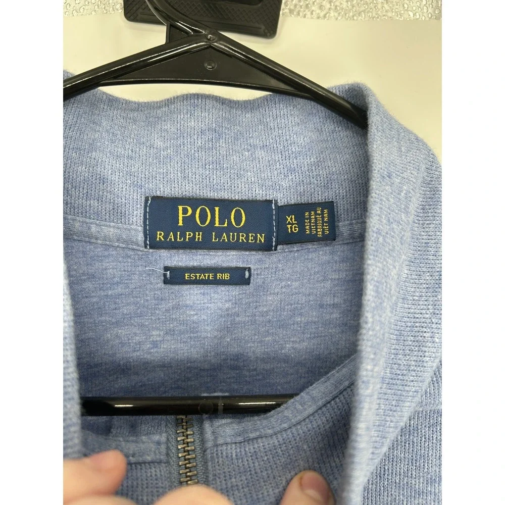 Polo Ralph Lauren Sweater Knit Light Blue Estate‎ Rib Quarter 1/4 Zip Flesh Pony